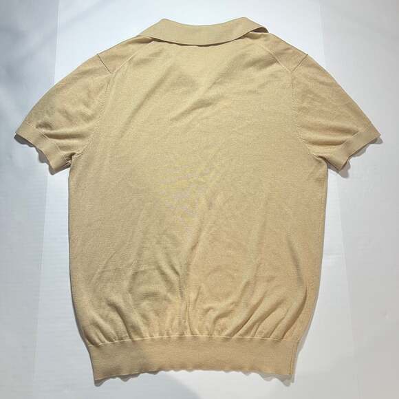 SUITSUPPLY Silk Wool Cashmere Short Sleeve Johnny Collar Polo Tan Large - Picture 7 of 7